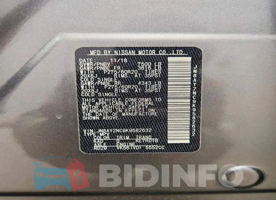 JN8AY2NC9K9582632 Photo# 14