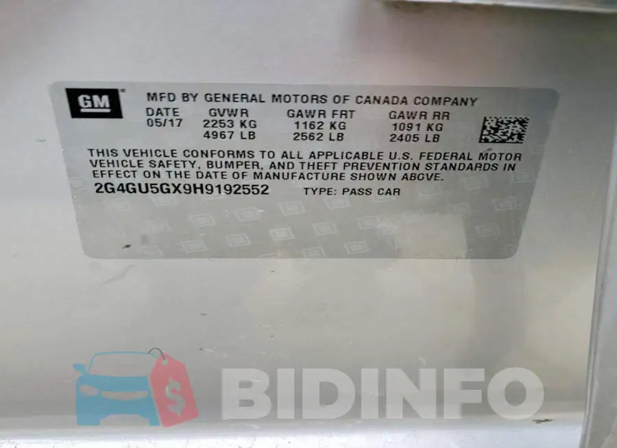 2G4GU5GX9H9192552 Photo# 13
