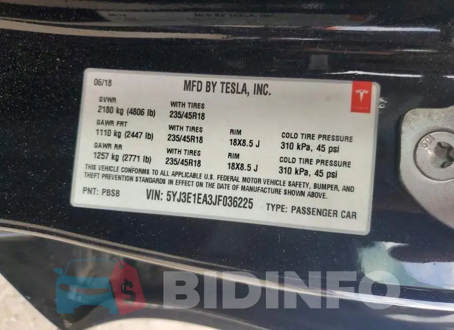 5YJ3E1EA3JF036225 Photo# 12