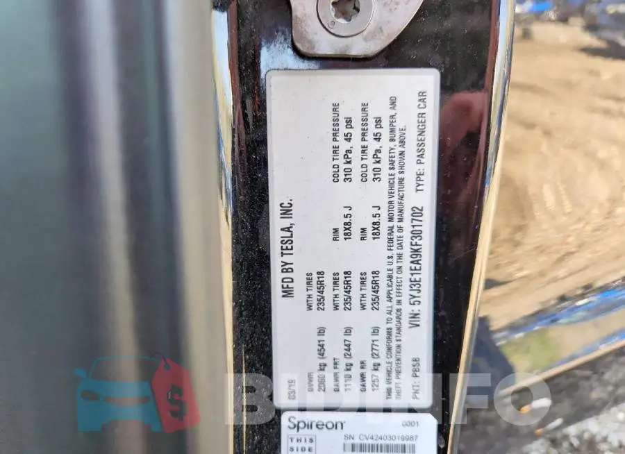 5YJ3E1EA9KF301702 Photo# 12