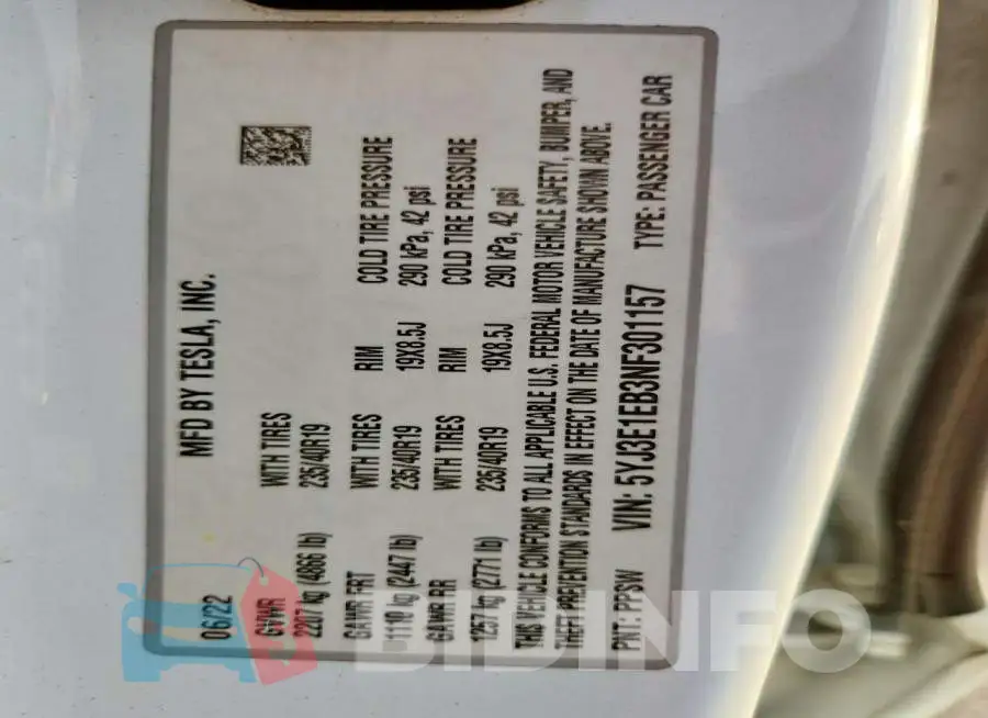 5YJ3E1EB3NF301157 Photo# 12