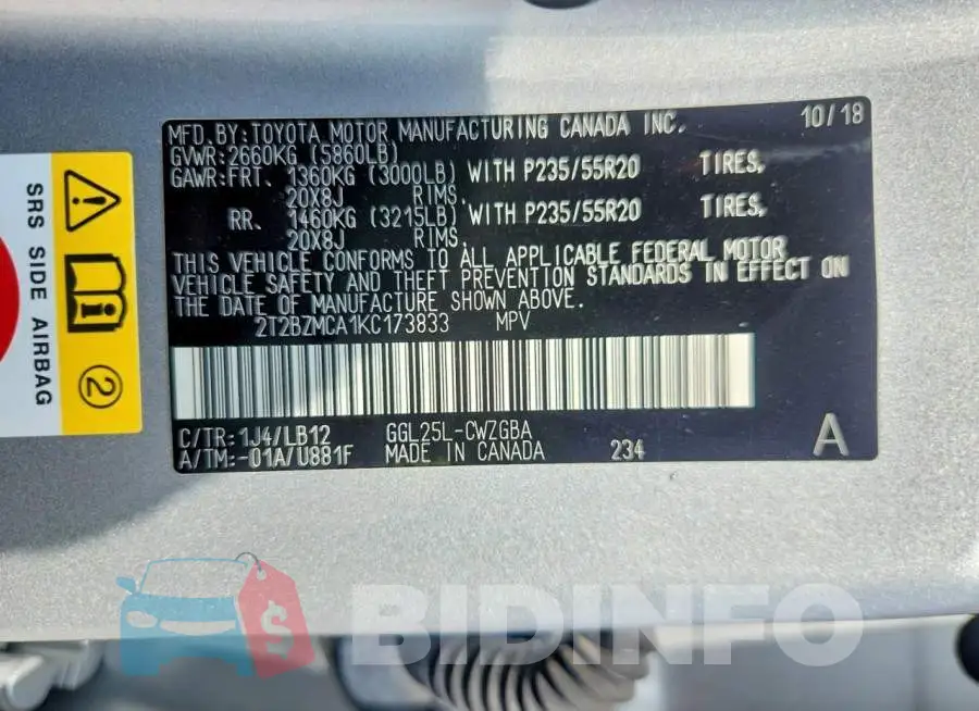 2T2BZMCA1KC173833 Photo# 14