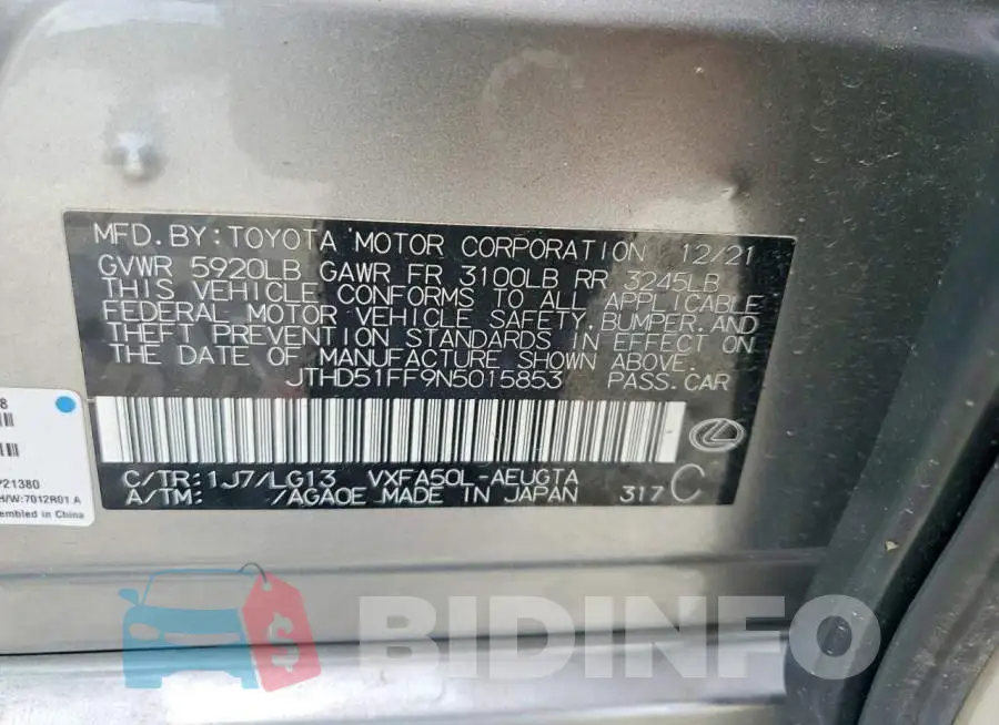 JTHD51FF9N5015853 Photo# 12