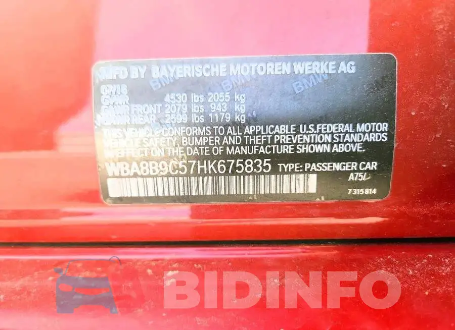 WBA8B9C57HK675835 Photo# 12