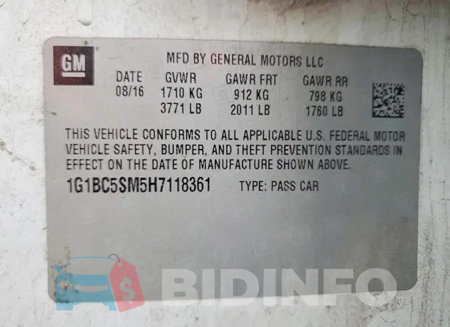 1G1BC5SM5H7118361 Photo# 12