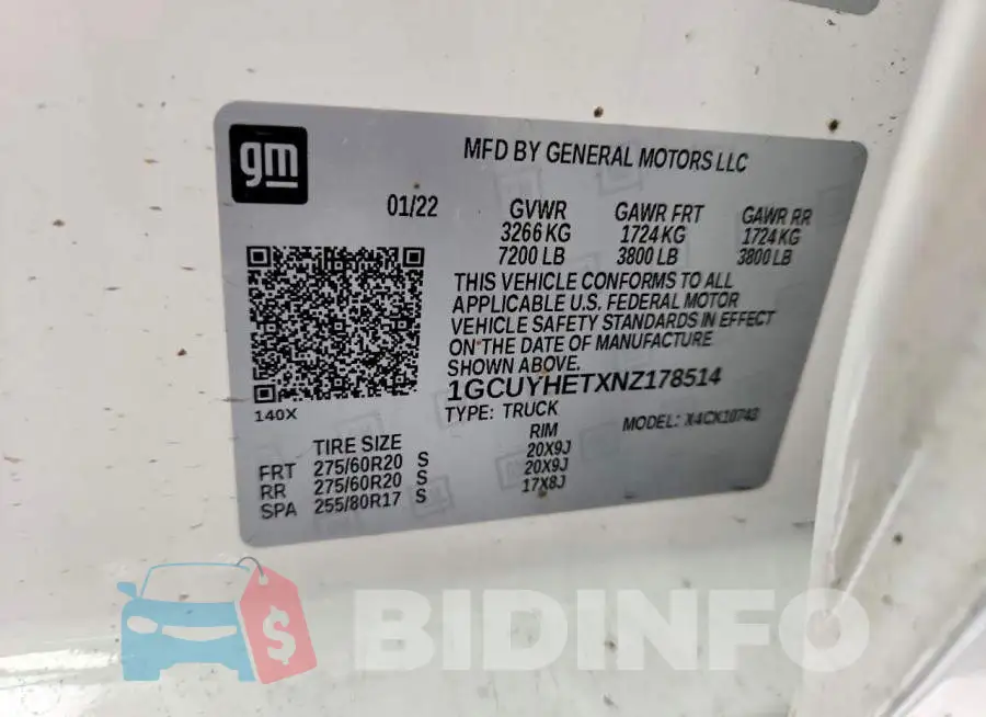 1GCUYHETXNZ178514 Photo# 12
