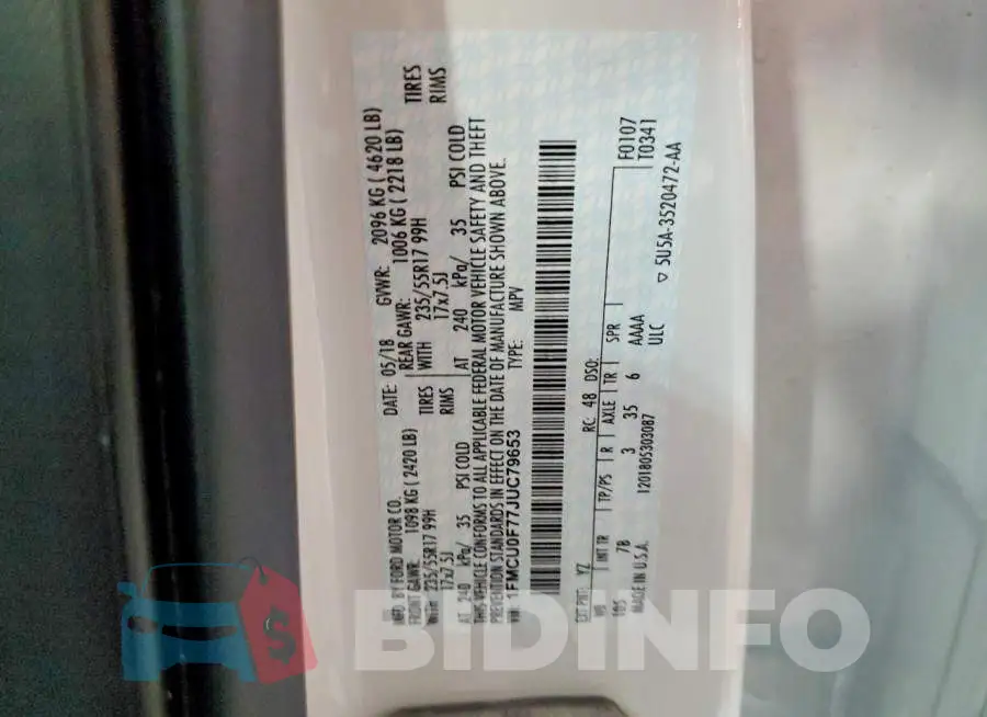 1FMCU0F77JUC79653 Photo# 13