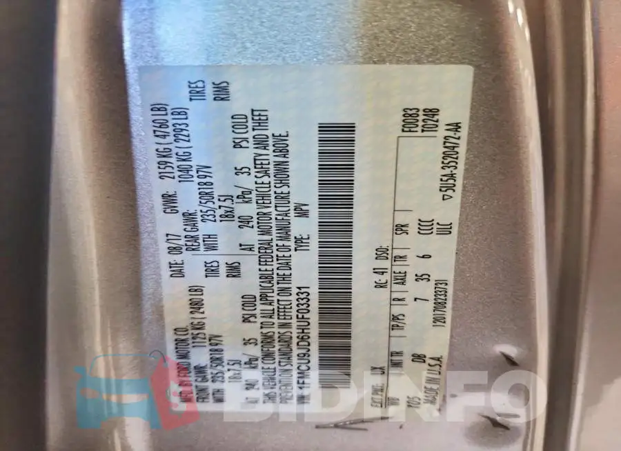 1FMCU9JD6HUF03331 Photo# 12