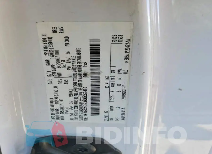1FTEX1CB3KKC53485 Photo# 12