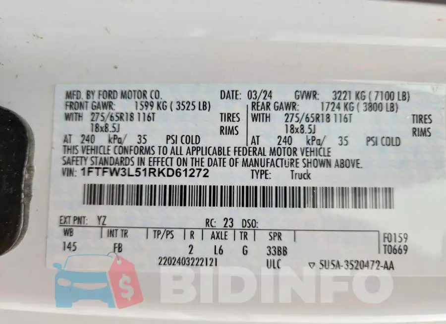 1FTFW3L51RKD61272 Photo# 13