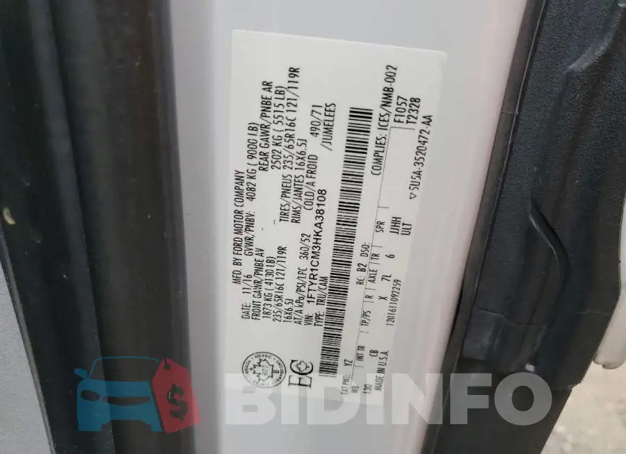 1FTYR1CM3HKA38108 Photo# 14
