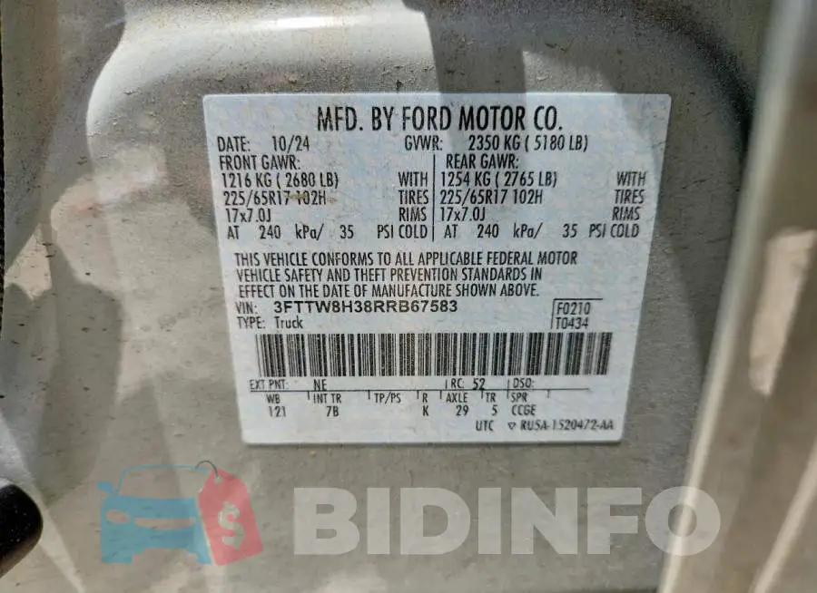 3FTTW8H38RRB67583 Photo# 13