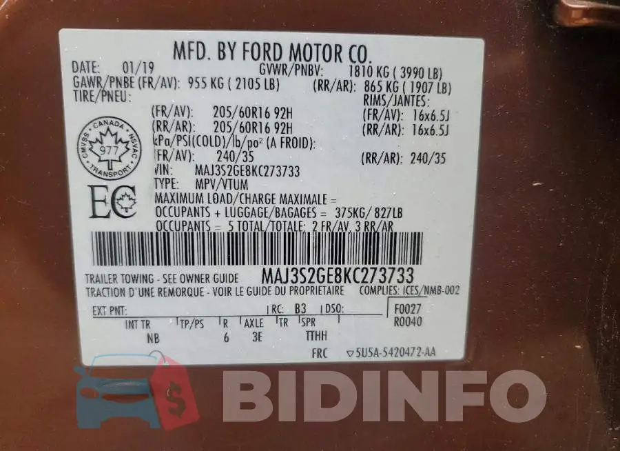 MAJ3S2GE8KC273733 Photo# 13