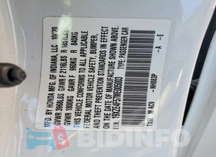 19XZE4F57ME005003 Photo# 12