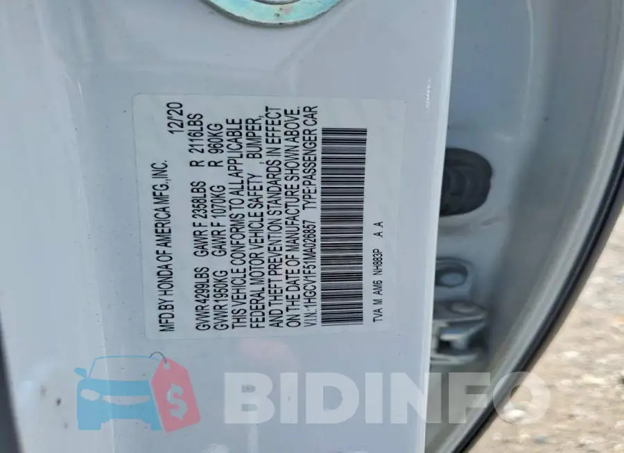 1HGCV1F51MA026857 Photo# 12