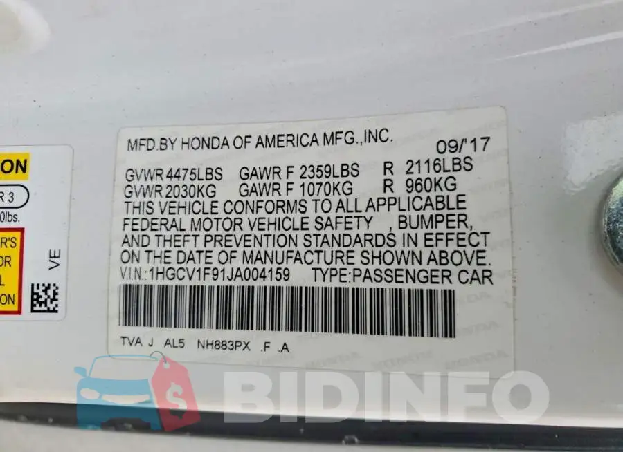 1HGCV1F91JA004159 Photo# 12