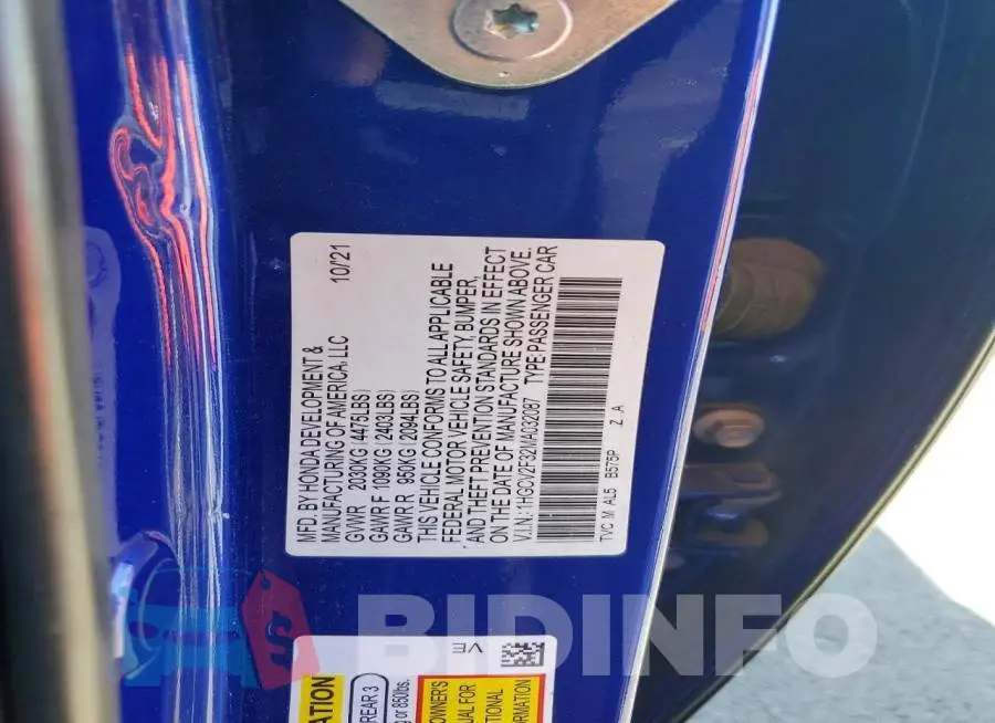 1HGCV2F32MA032087 Photo# 12