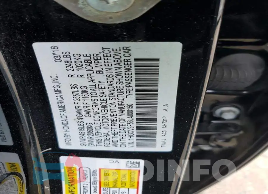 1HGCV3F56JA000150 Photo# 13