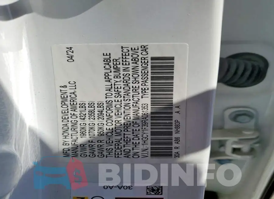 1HGCY1F39RA061353 Photo# 12