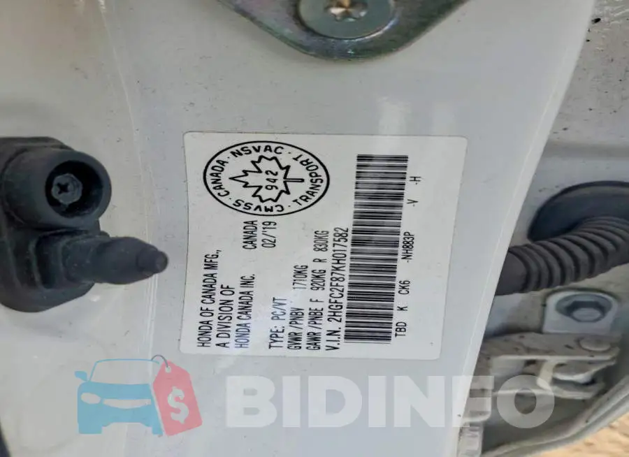 2HGFC2F87KH017582 Photo# 12