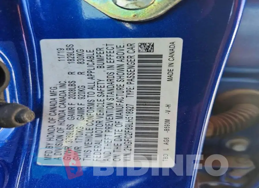 2HGFC2F89LH518927 Photo# 12