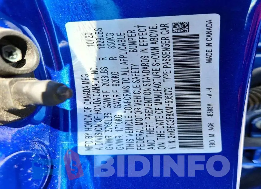 2HGFC2F8XMH505072 Photo# 13