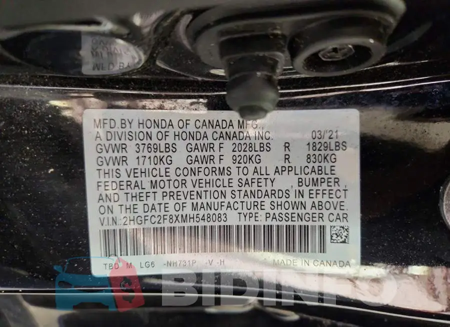 2HGFC2F8XMH548083 Photo# 12