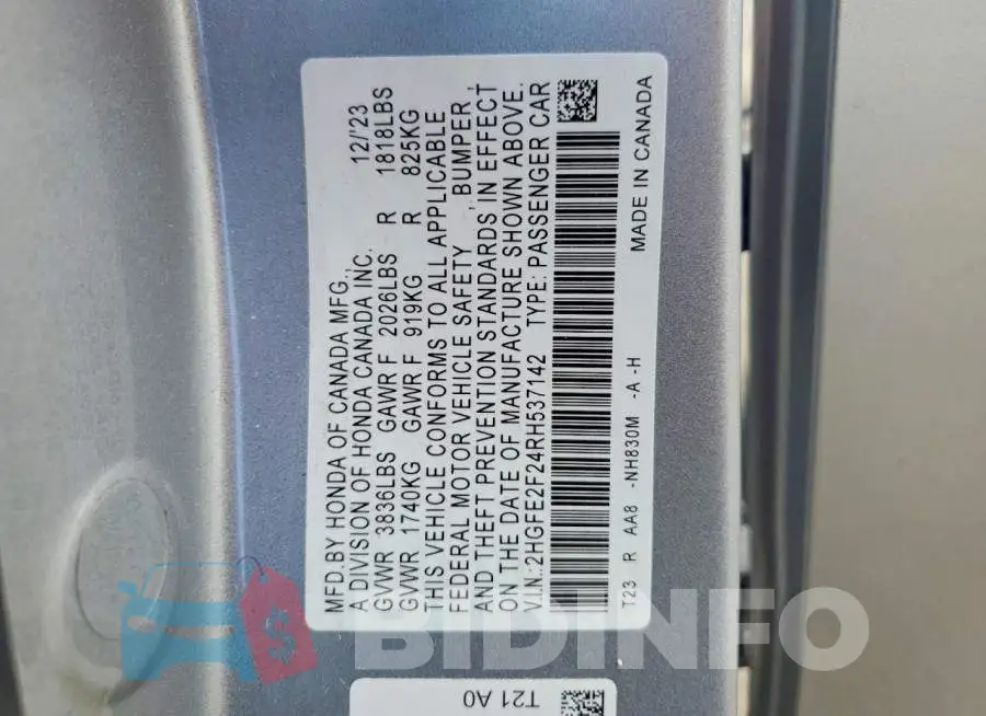 2HGFE2F24RH537142 Photo# 12