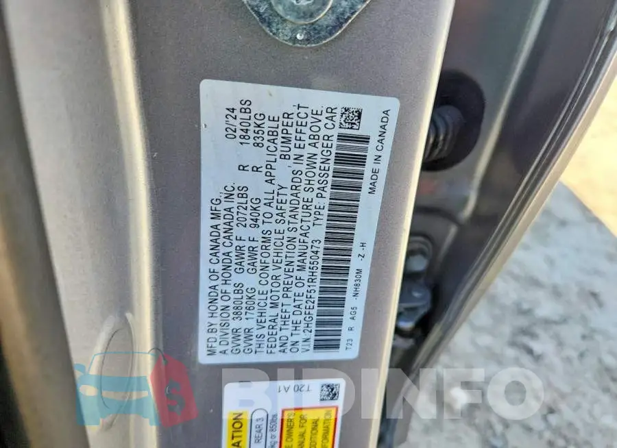 2HGFE2F51RH550473 Photo# 12