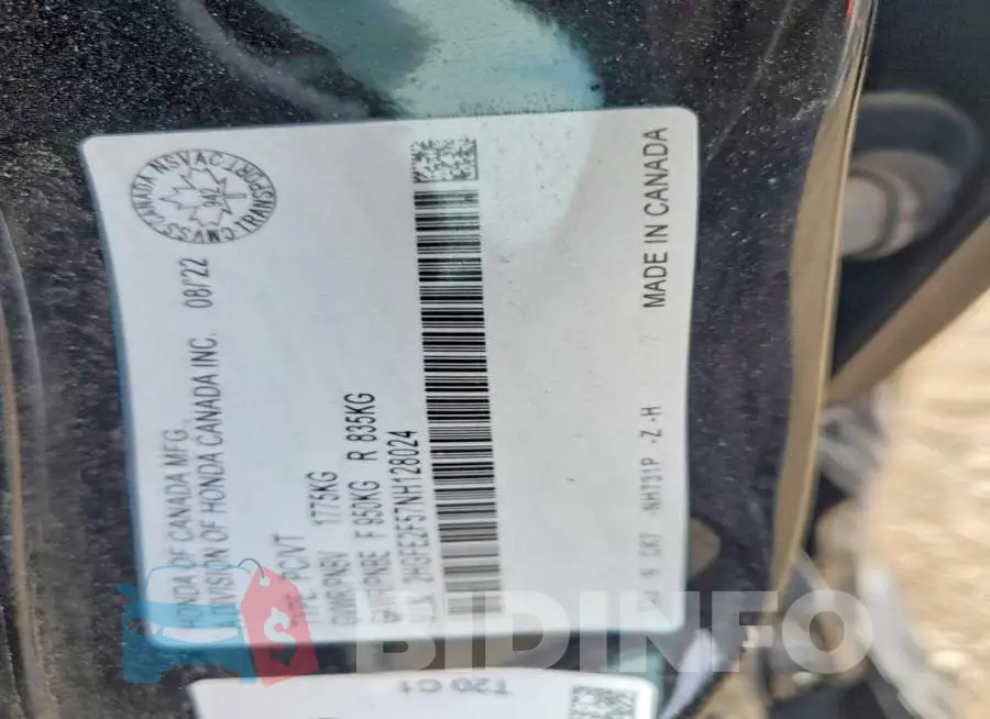 2HGFE2F57NH128024 Photo# 12