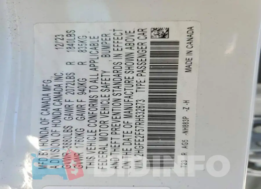 2HGFE2F57RH532673 Photo# 12