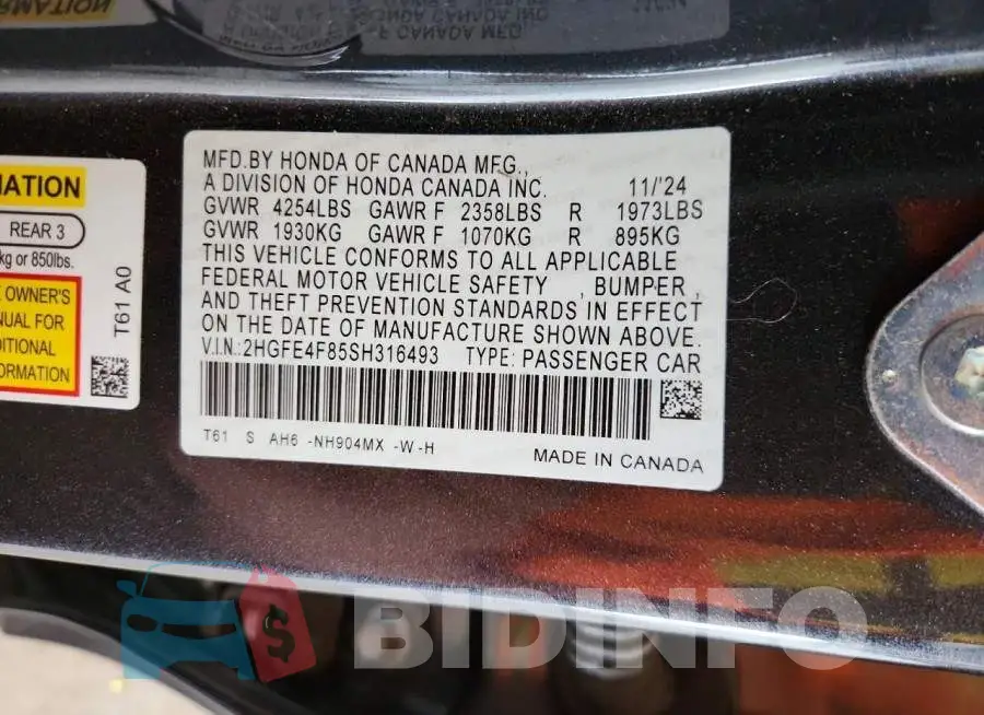 2HGFE4F85SH316493 Photo# 12