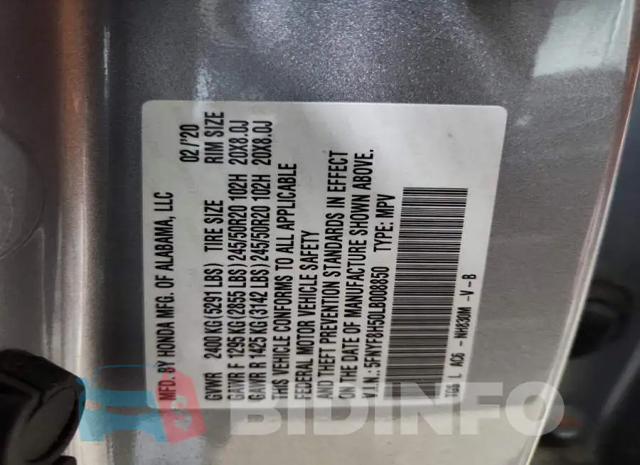 5FNYF8H50LB008850 Photo# 13