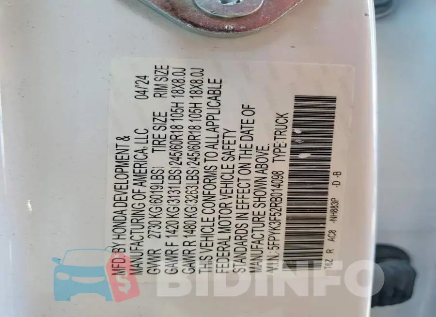 5FPYK3F52RB014098 Photo# 12