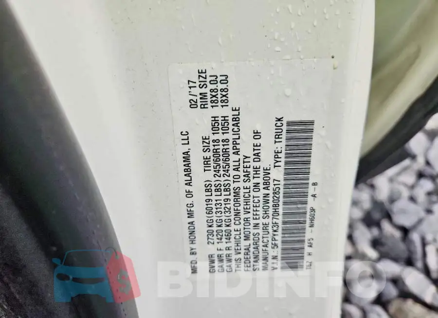 5FPYK3F70HB028517 Photo# 12