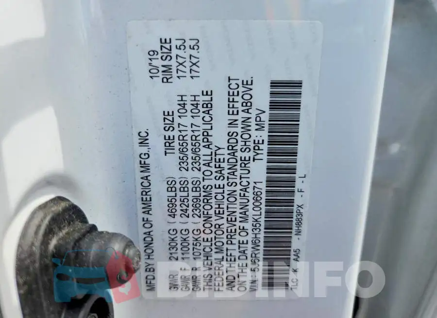 5J6RW6H35KL006671 Photo# 14
