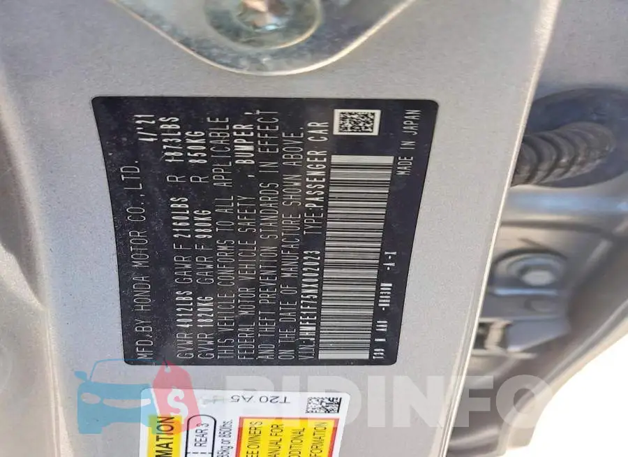 JHMFE1F75NX002023 Photo# 12