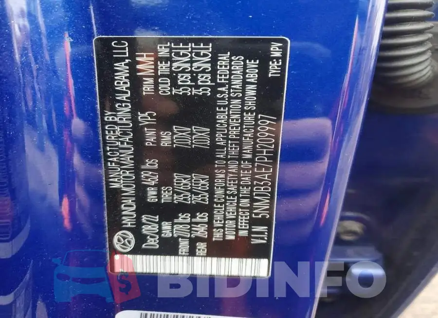 5NMJB3AE7PH209997 Photo# 14
