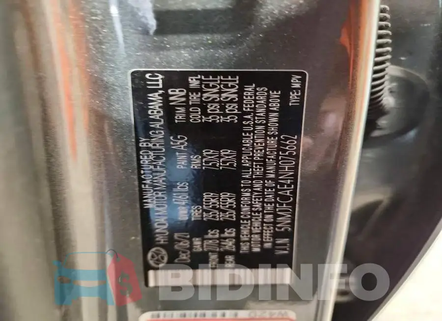 5NMJFCAE4NH075662 Photo# 13