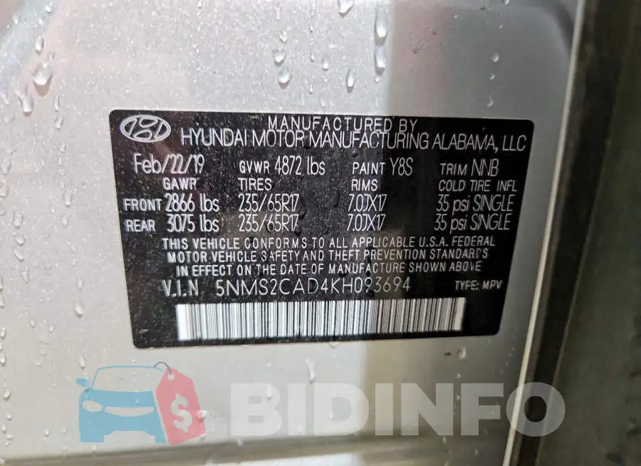 5NMS2CAD4KH093694 Photo# 13