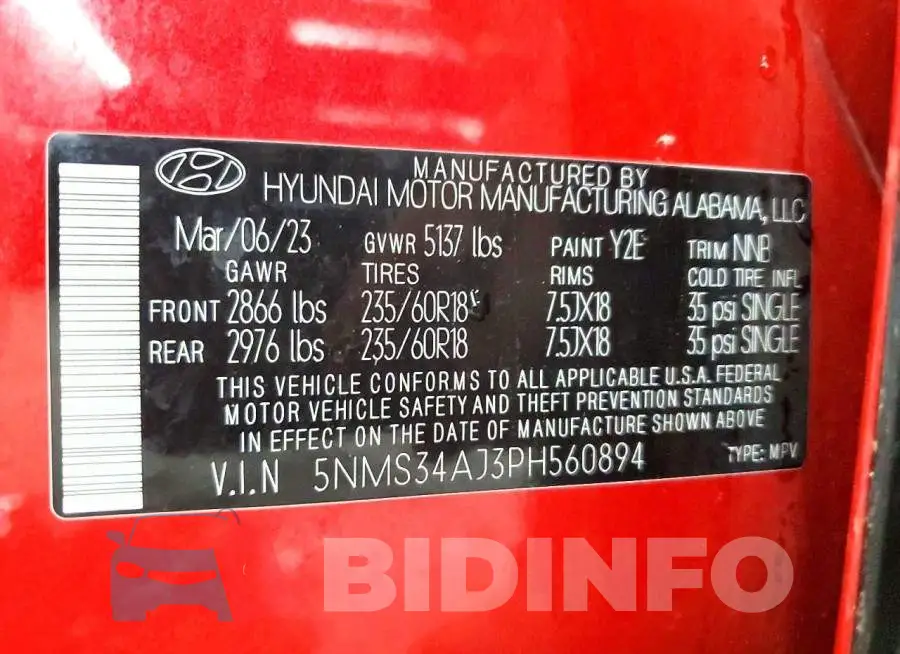 5NMS34AJ3PH560894 Photo# 13