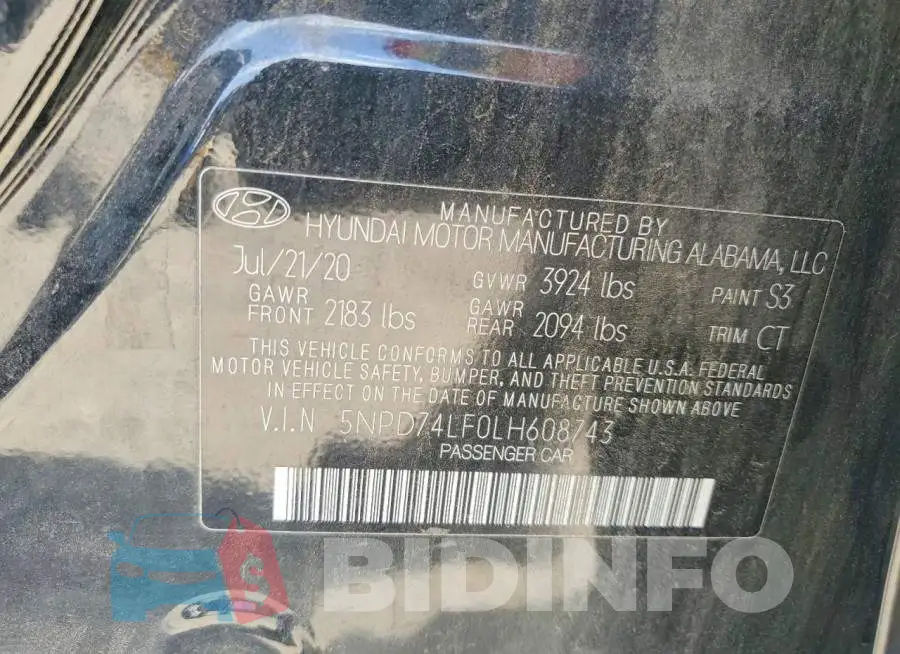 5NPD74LF0LH608743 Photo# 12