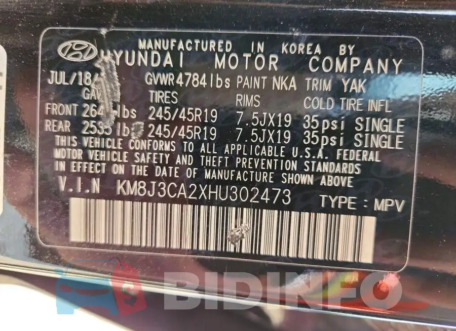 KM8J3CA2XHU302473 Photo# 13