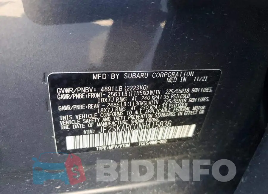 JF2SKARC0NH415836 Photo# 12