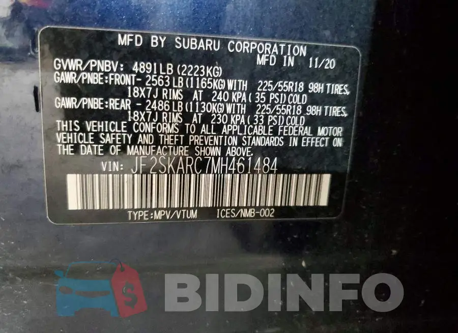 JF2SKARC7MH461484 Photo# 13
