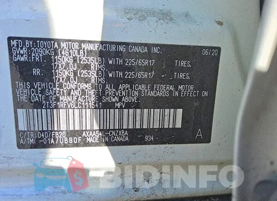2T3F1RFV6LC111541 Photo# 13