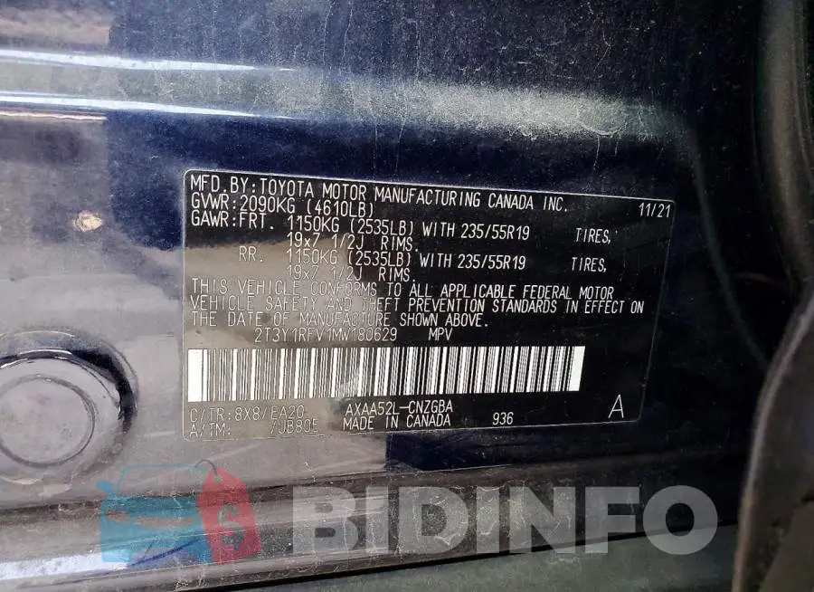 2T3Y1RFV1MW180629 Photo# 12