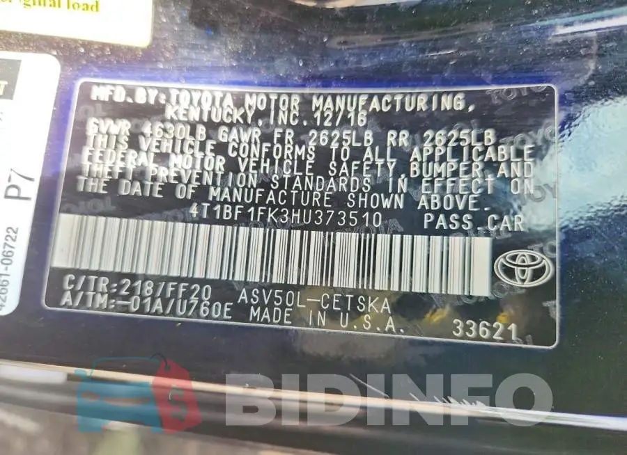 4T1BF1FK3HU373510 Photo# 12