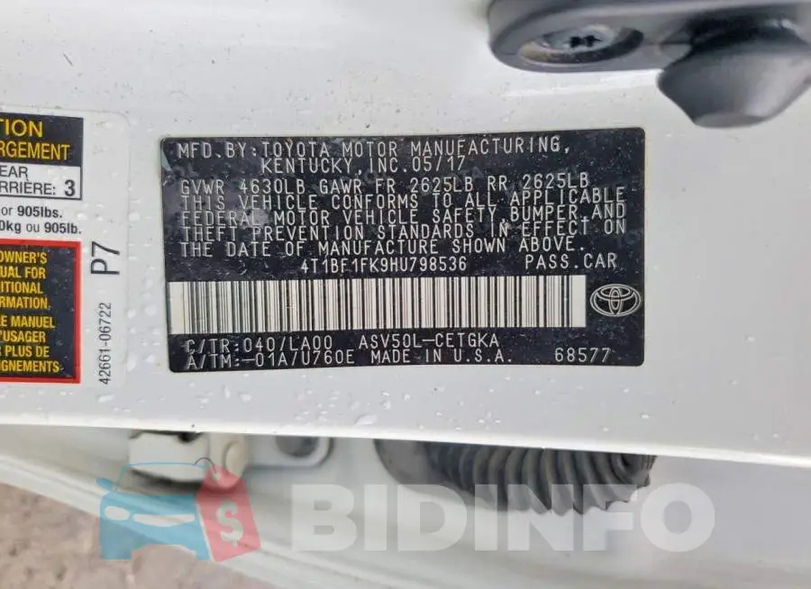 4T1BF1FK9HU798536 Photo# 12