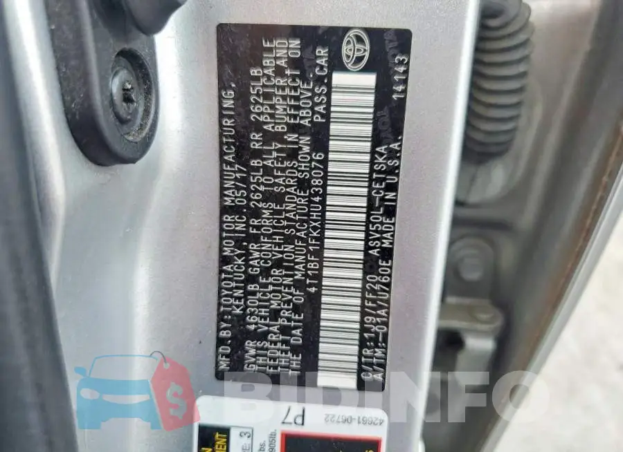 4T1BF1FKXHU438076 Photo# 12